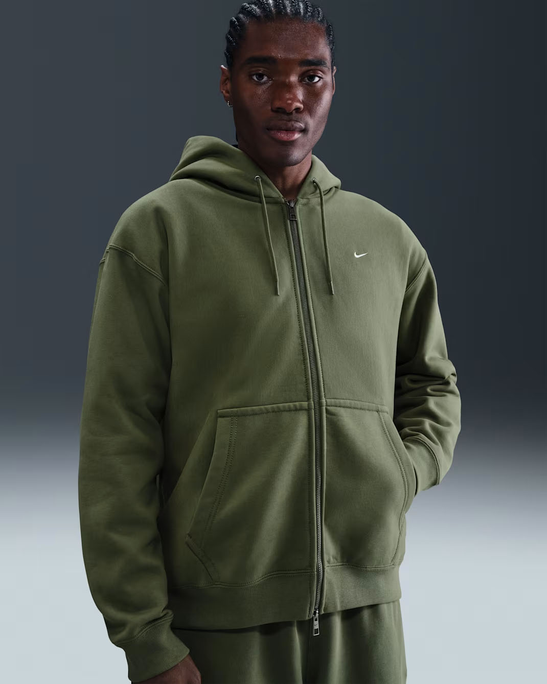Nike Solo Swoosh Mens Fleece Full Zip Hoodie Medium Olive