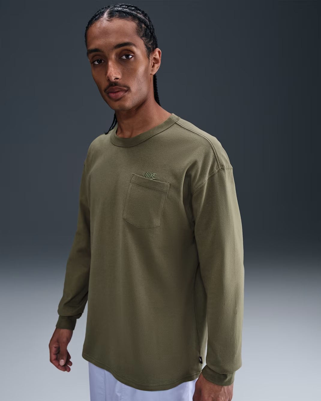 Nike Sportswear Premium Essentials Mens Long Sleeve T Shirt Medium Olive