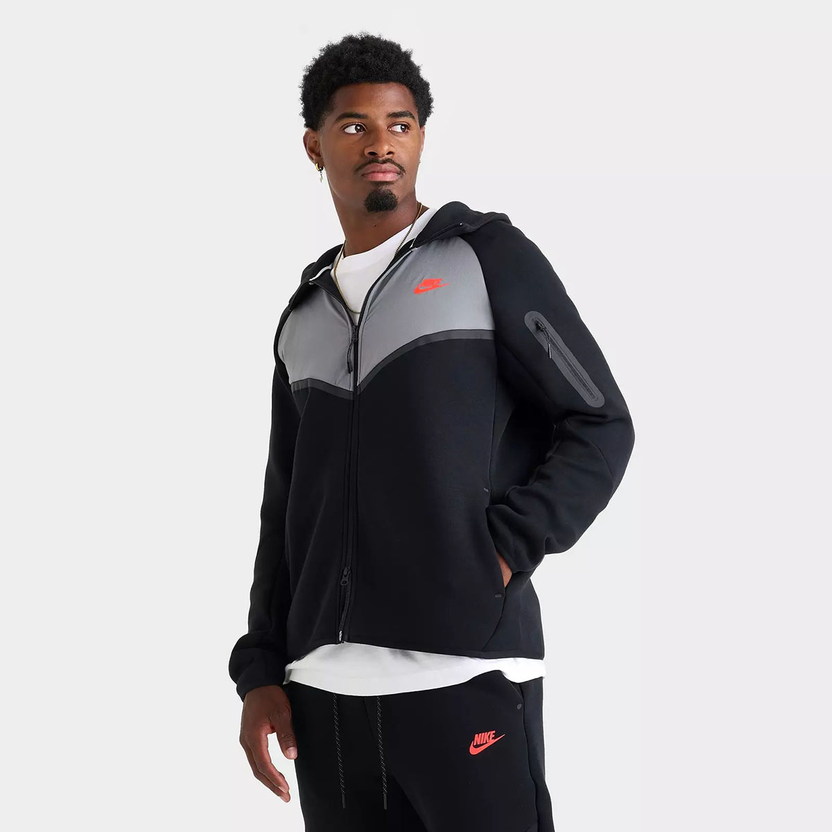 Nike Tech Fleece Full Zip Windrunner Hoodie Jacket Black Smoke Grey Bright Crimson 1