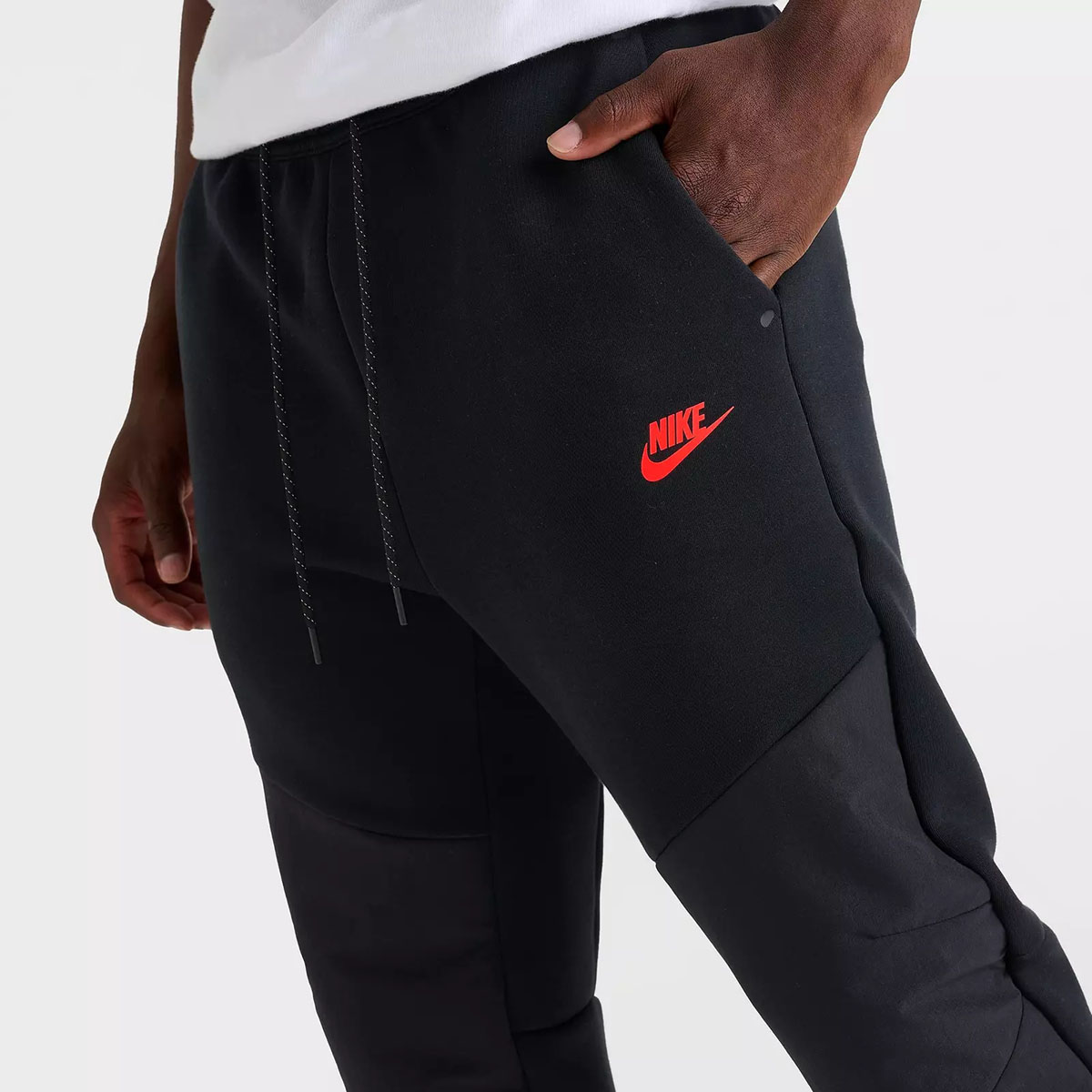 Nike Tech Fleece Jogger Pants Black Smoke Grey Bright Crimson 1