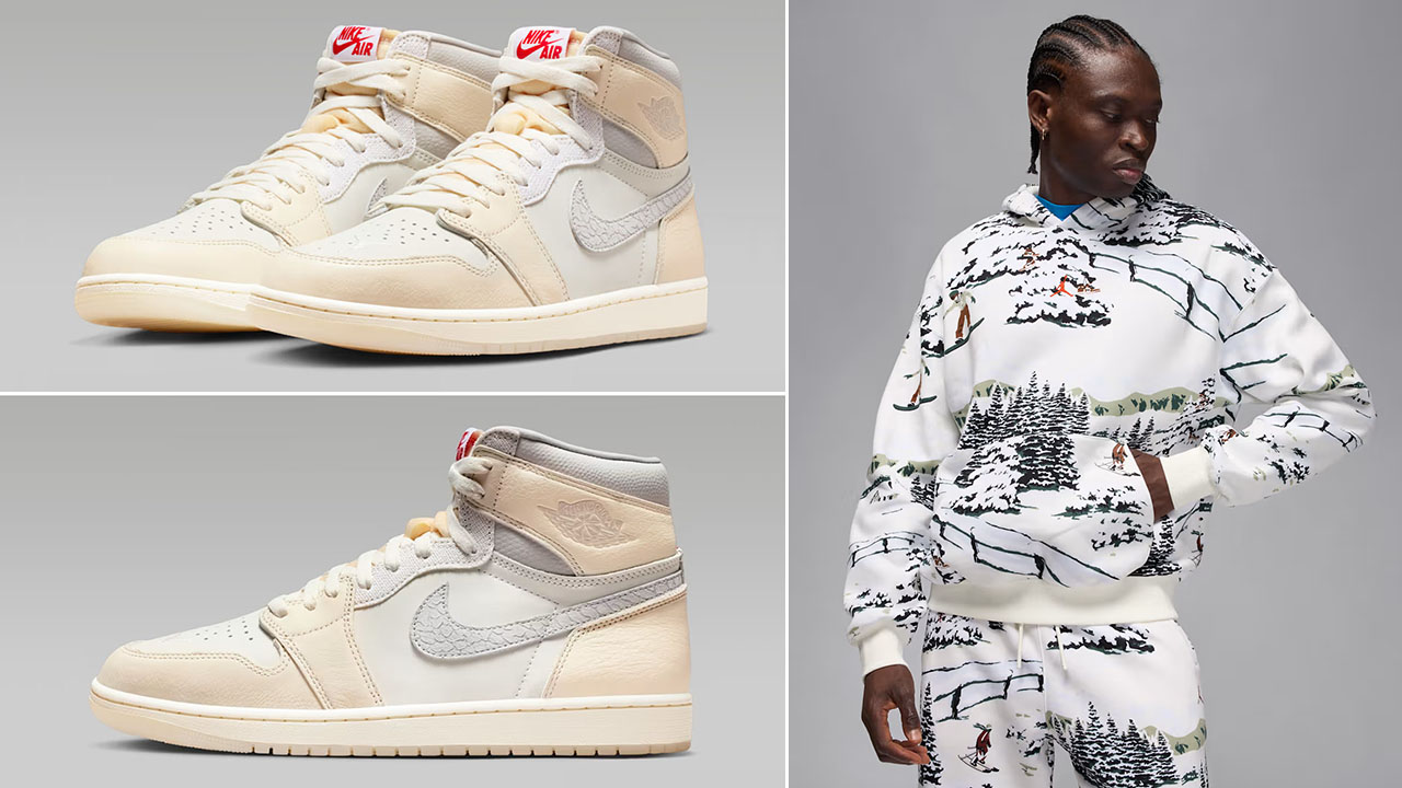 Air Jordan 1 High OG Sail x Jordan Brooklyn Fleece Holiday Mens Sail Mountainside Hoodie Outfit