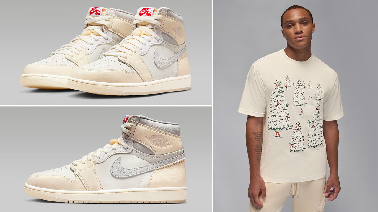 Air Jordan 1 High OG Sail x Jordan Brooklyn Holiday Mens Sail Mountainside T Shirt Outfit