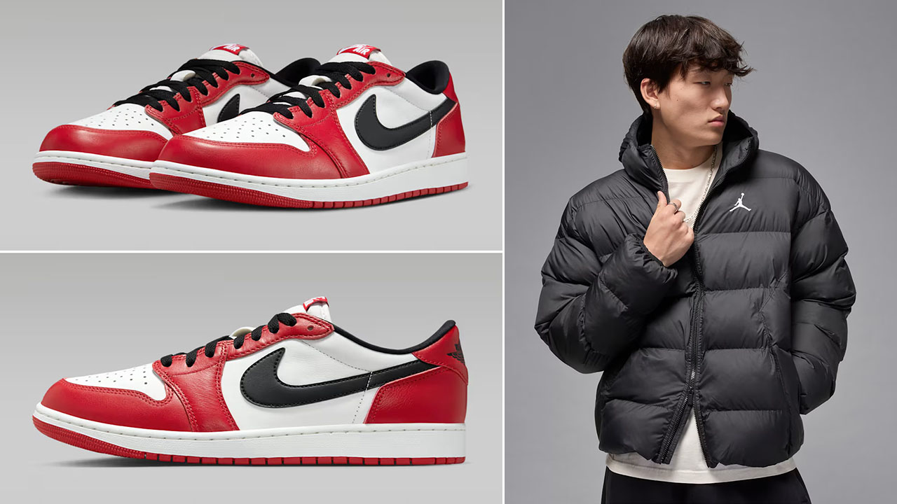 Air Jordan 1 Low OG Chicago 2025 Shoes x Jordan Brooklyn Mens Black Puffer Jacket Outfit