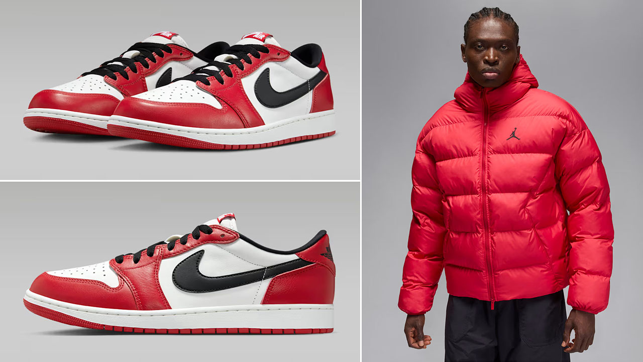 Air Jordan 1 Low OG Chicago 2025 Shoes x Jordan Brooklyn Mens Red Puffer Jacket Outfit