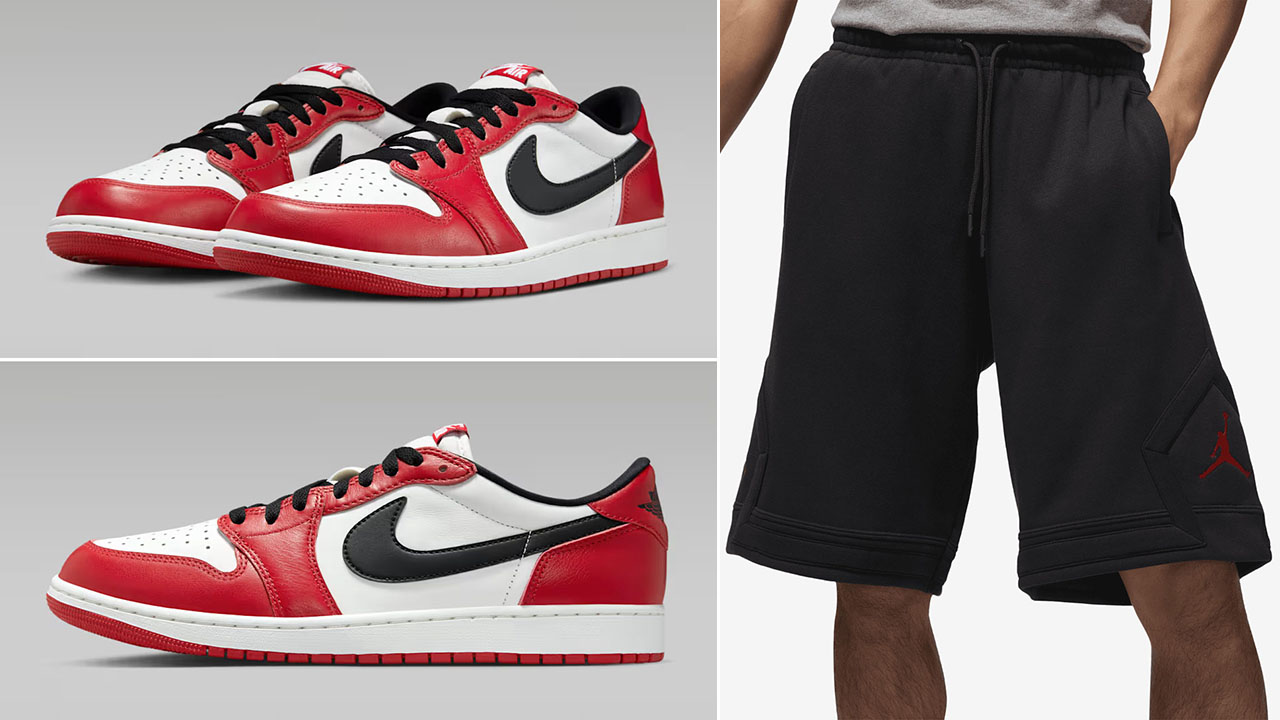 Air Jordan 1 Low OG Chicago 2025 Sneakers and Black Oversized Fleece Shorts Outfit