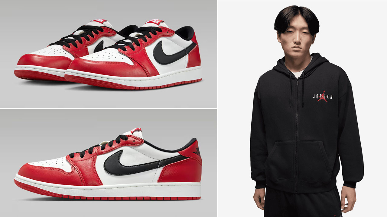 Air Jordan 1 Low OG Chicago 2025 Sneakers and Black Oversized Full Zip Hoodie Outfit