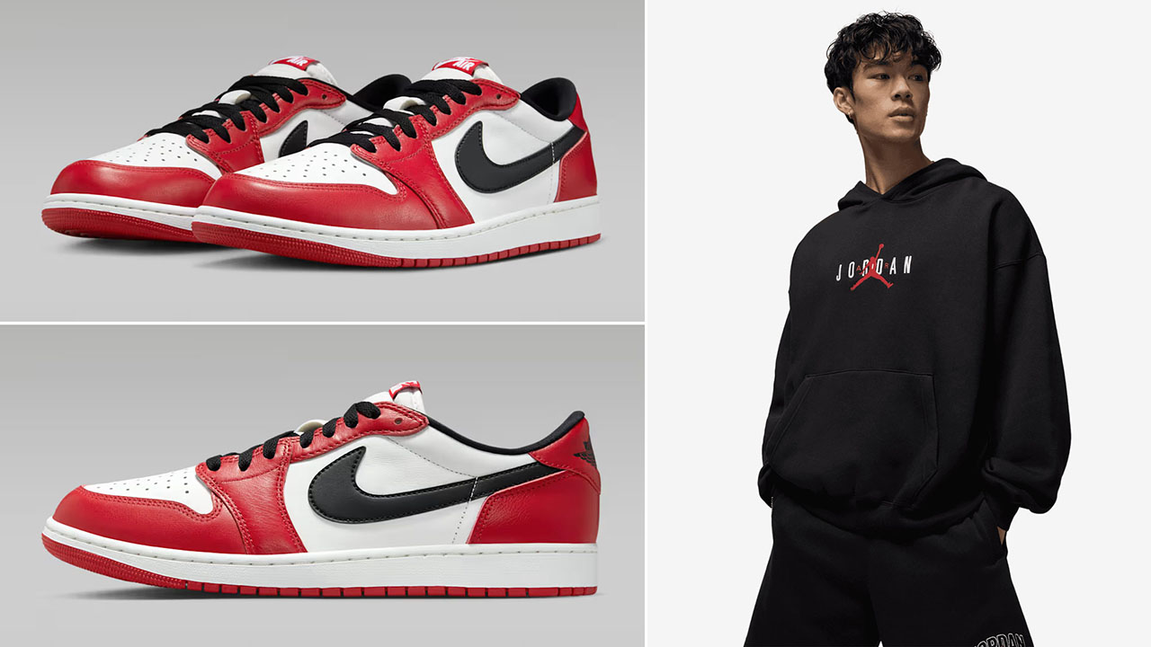 Air Jordan 1 Low OG Chicago 2025 Sneakers and Black Oversized Pullover Hoodie Outfit