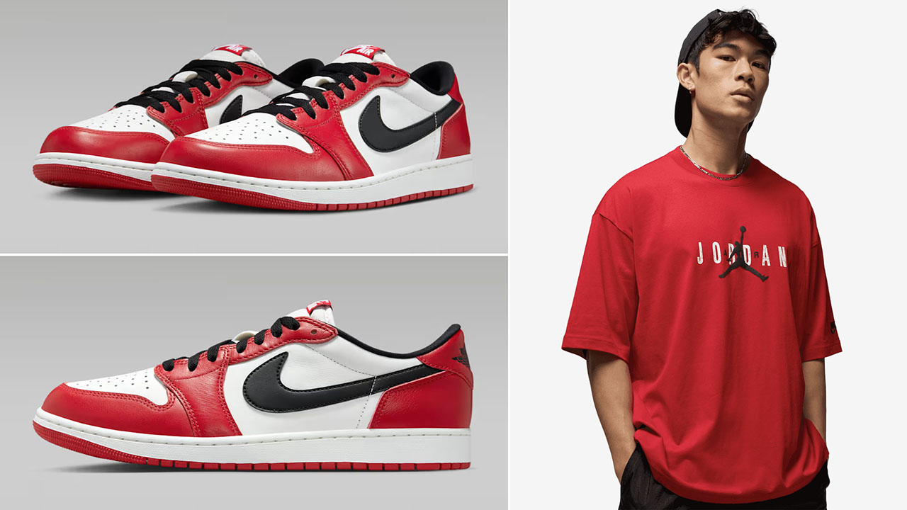 Air Jordan 1 Low OG Chicago 2025 Sneakers and Red Oversized T Shirt Outfit