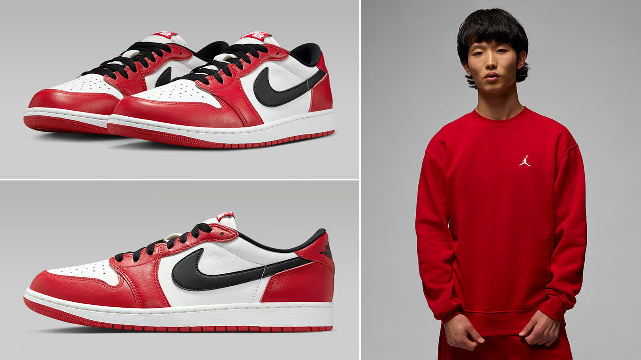 Air Jordan 1 Low OG Chicago 2025 x Jordan Brooklyn Fleece Mens Red Crew Sweatshirt Outfit