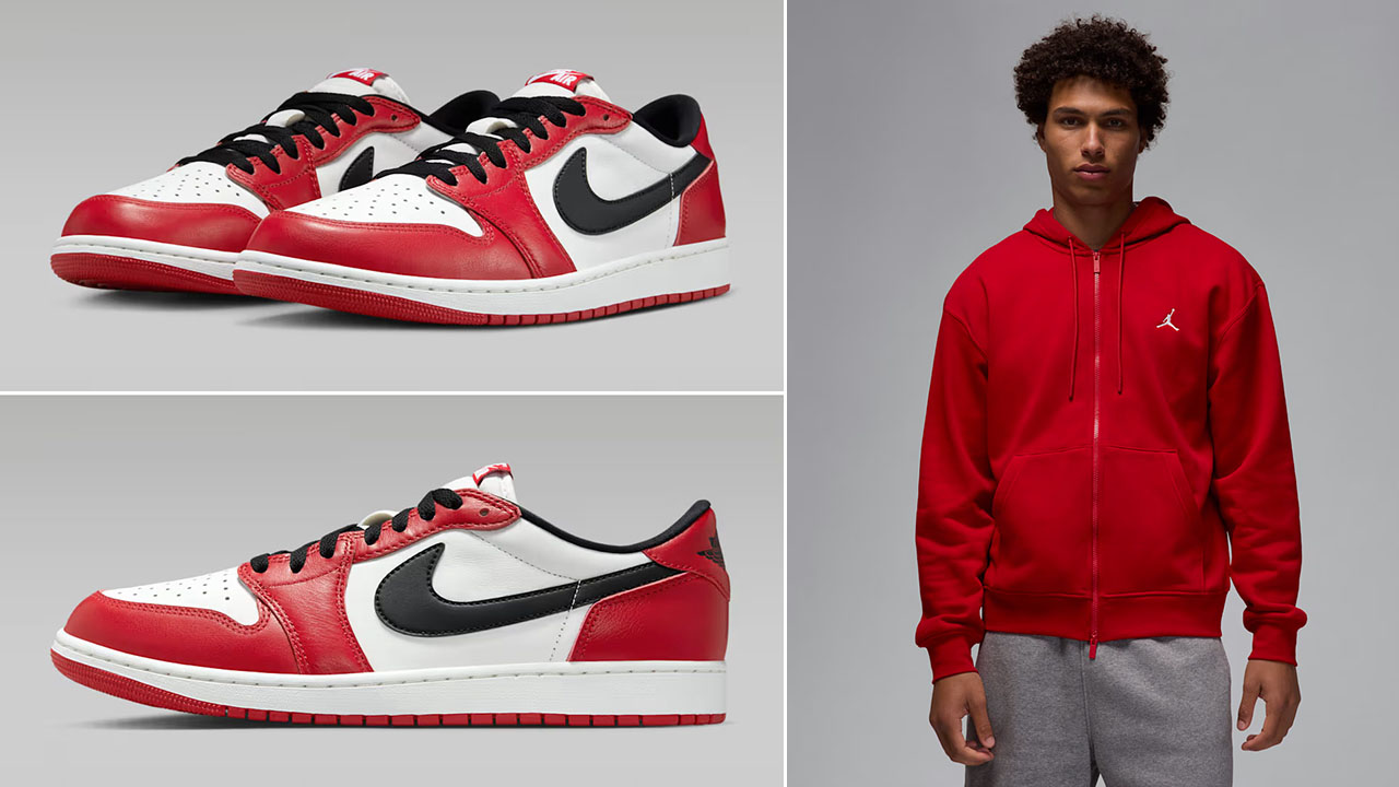 Air Jordan 1 Low OG Chicago 2025 x Jordan Brooklyn Fleece Mens Red Full Zip Hoodie Outfit