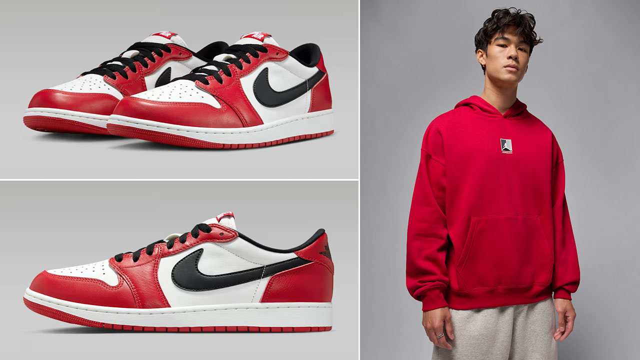 Air Jordan 1 Low OG Chicago 2025 x Jordan Brooklyn Fleece Mens Red Graphic Hoodie Outfit