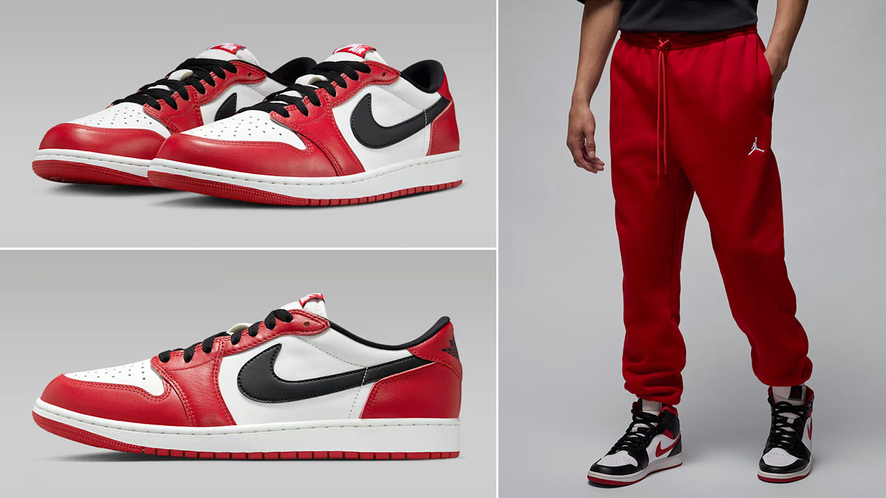 Air Jordan 1 Low OG Chicago 2025 x Jordan Brooklyn Fleece Mens Red Pants Outfit