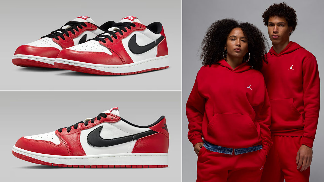 Air Jordan 1 Low OG Chicago 2025 x Jordan Brooklyn Fleece Mens Red Pullover Hoodie Outfit