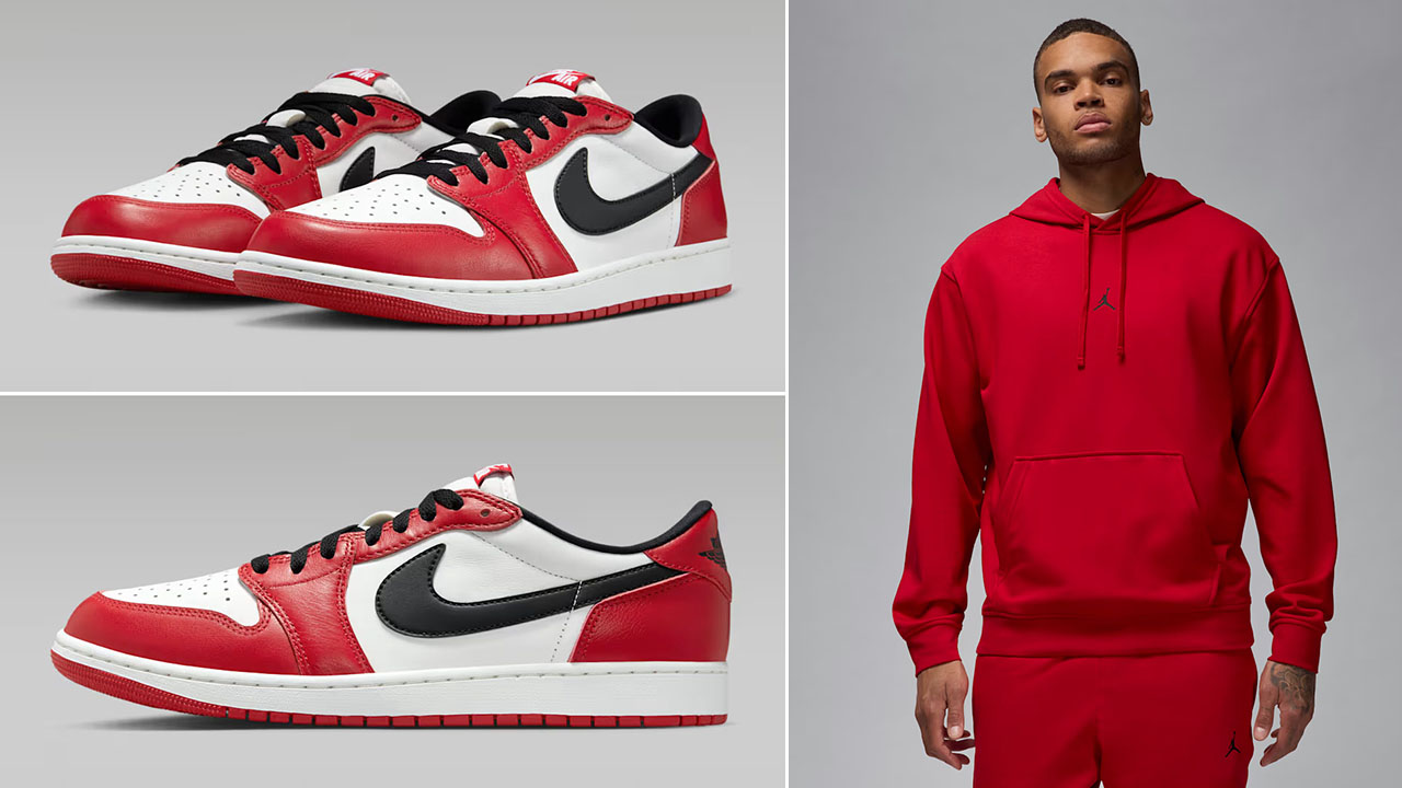 Air Jordan 1 Low OG Chicago 2025 x Jordan Sport Crossover Dri Fit Mens Red Fleece Hoodie Outfit