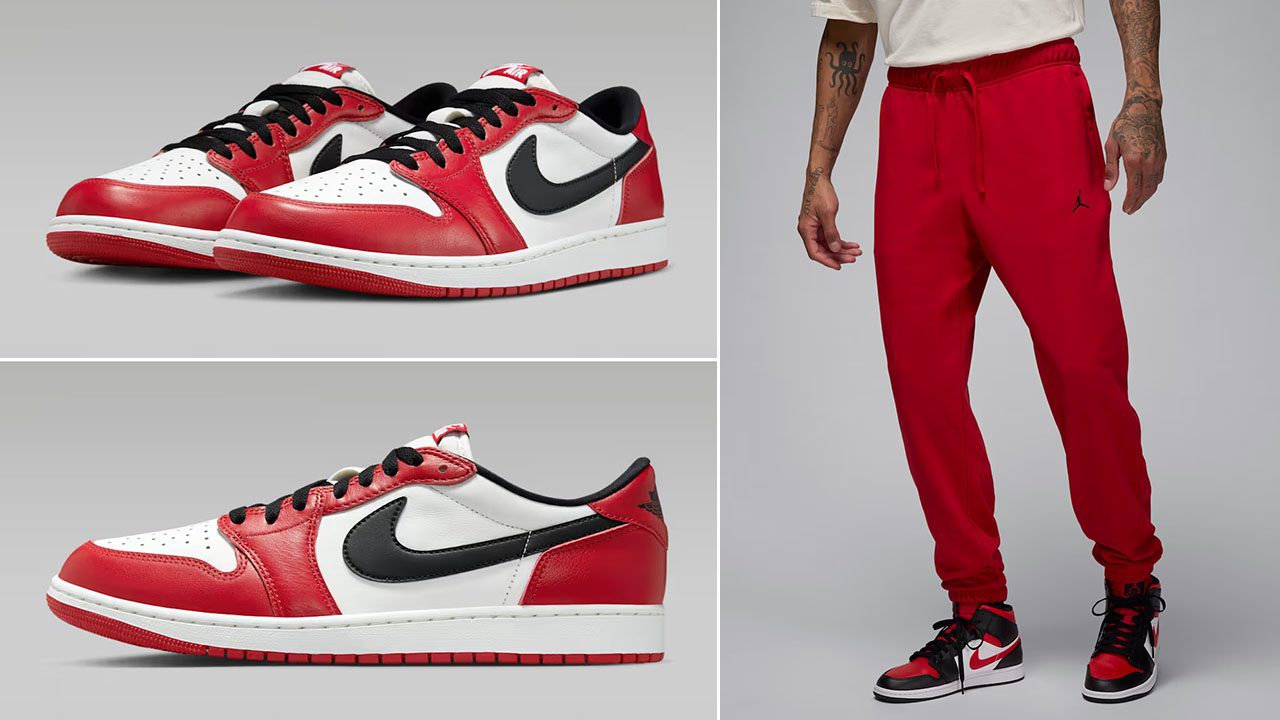 Air Jordan 1 Low OG Chicago 2025 x Jordan Sport Crossover Dri Fit Mens Red Fleece Pants Outfit