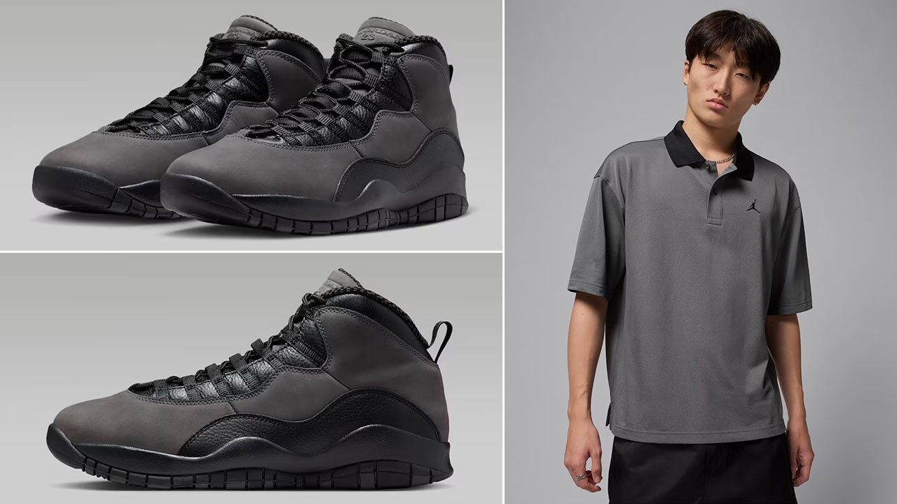 Air Jordan 10 Shadow 2025 x Jordan Brooklyn Grey Black Polo Shirt Outfit