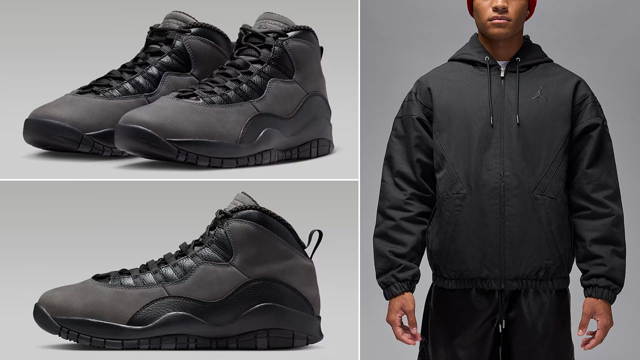 Air Jordan 10 Shadow 2025 x Jordan Flight Draft Jacket Outfit