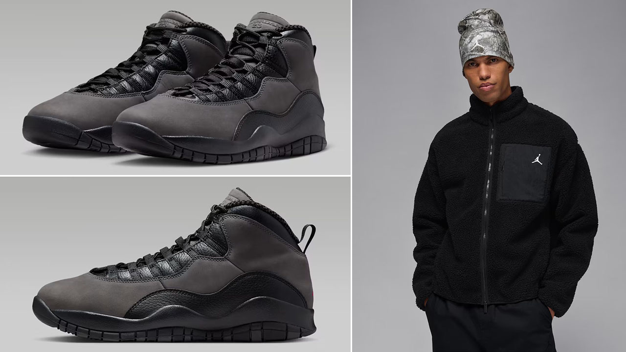 Air Jordan 10 Shadow 2025 x Jordan Flight Mountainside Faux Fur Jacket Outfit