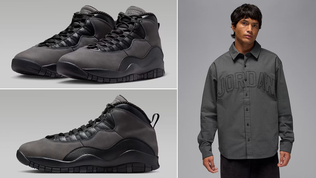 Air Jordan 10 Shadow 2025 x Jordan Flight Oxford Long Sleeve Shirt Outfit