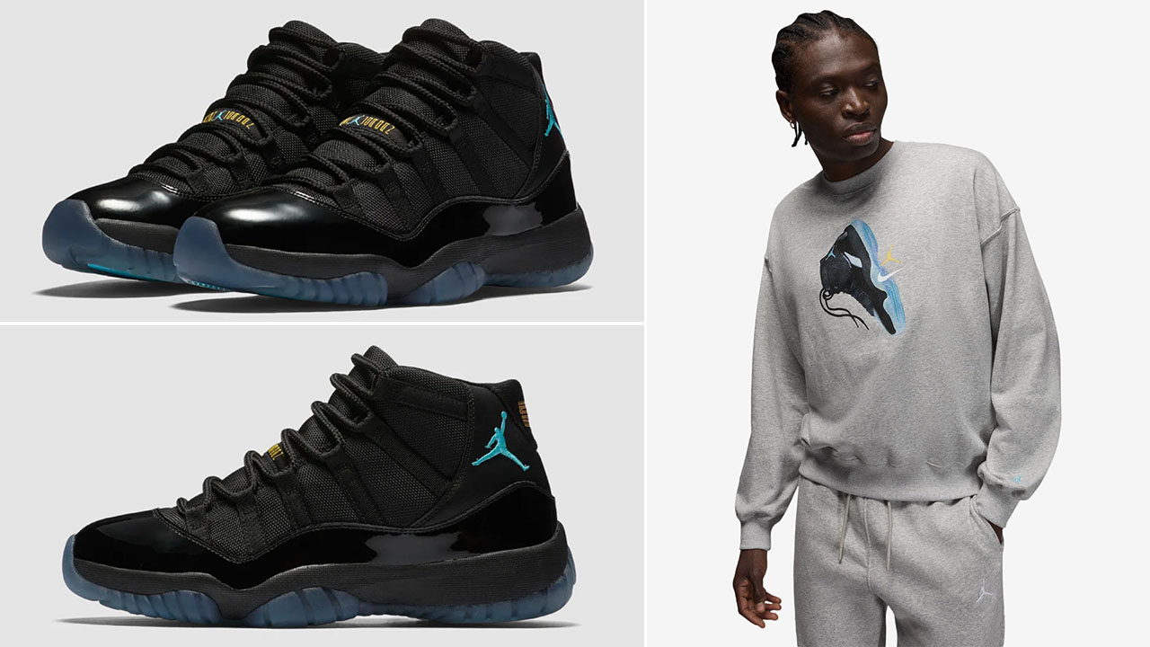 Air Jordan 11 Gamma 2025 Shoes x Jordan AJ11 Mens Fleece Grey Crew Sweatshirt Outfit