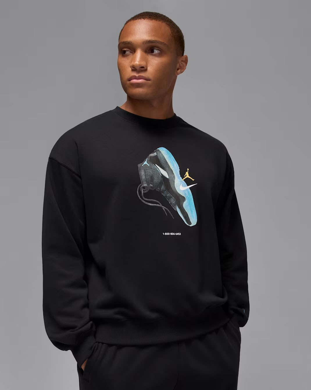 Air Jordan 11 Gamma Blue 2025 Mens Brooklyn Fleece Crewneck Sweatshirt Black 1