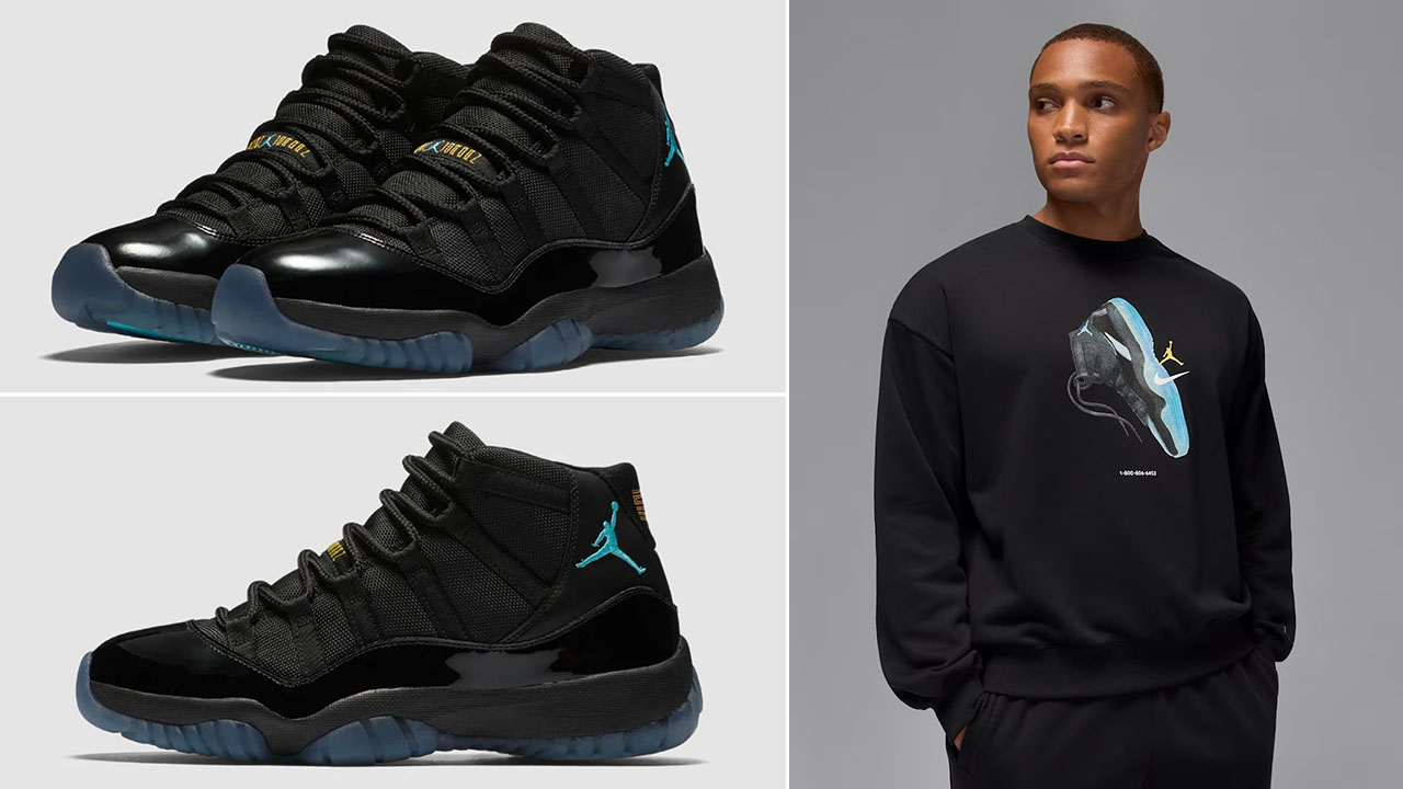 Air Jordan 11 Gamma Blue 2025 Mens Brooklyn Fleece Crewneck Sweatshirt