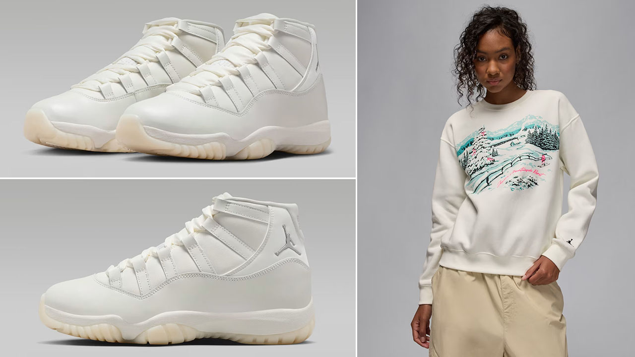 Air Jordan 11 Pearl Shoes x Jordan Brooklyn Fleece Womens Holiday 2025 Mountainside Sail Crew Neck Sweatshirt Outfit