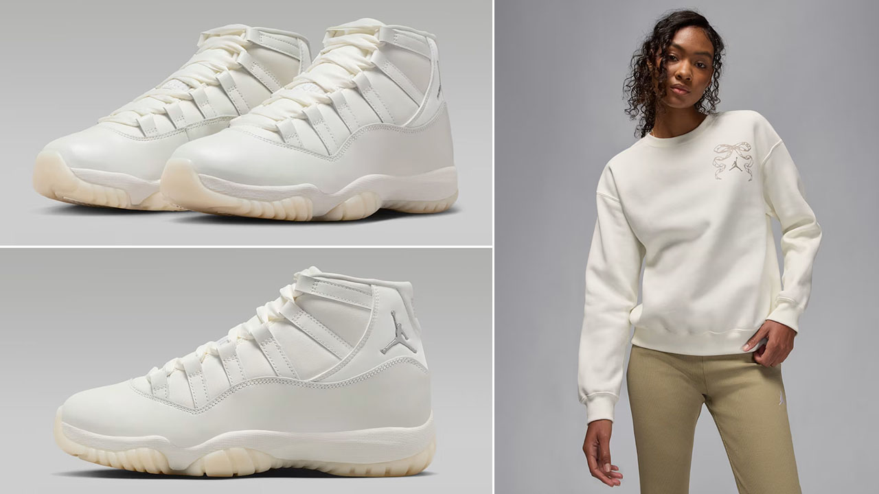 Air Jordan 11 Pearl Shoes x Jordan Brooklyn Fleece Womens Sail Holiday Sweatshirt Outfit