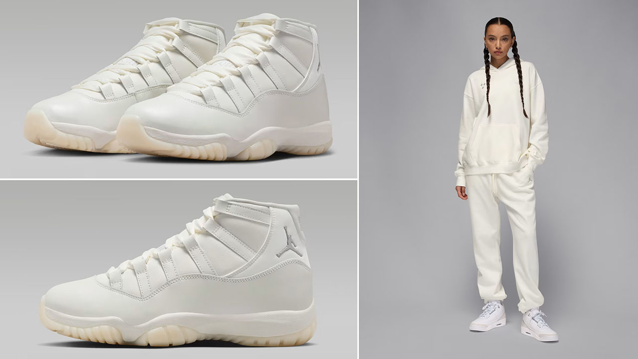 Air Jordan 11 Pearl Shoes x Jordan Brooklyn Fleece Womens Sail Hoodie and Pants Outfit