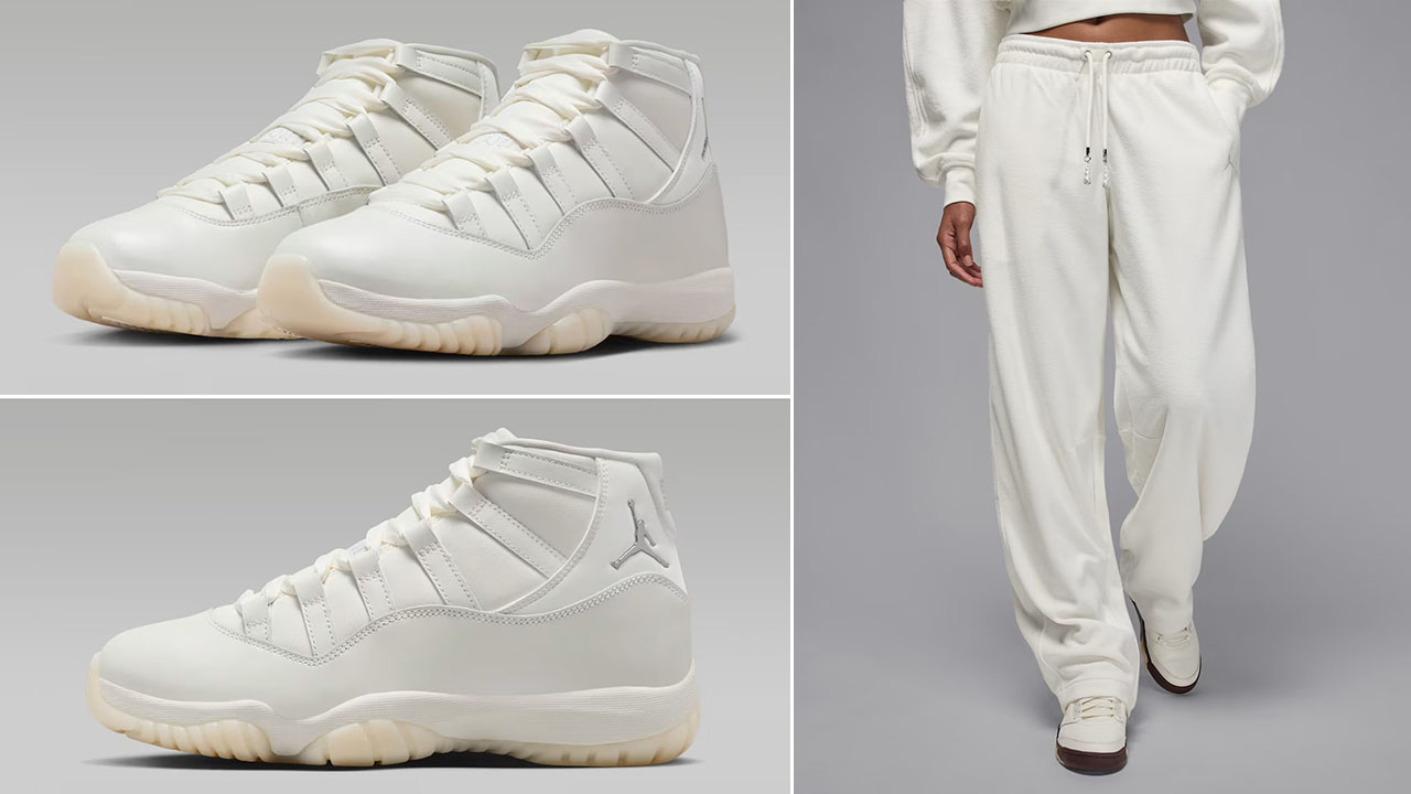 Air Jordan 11 Pearl x Jordan Flight Fleece Womens Sail Pants Outfit
