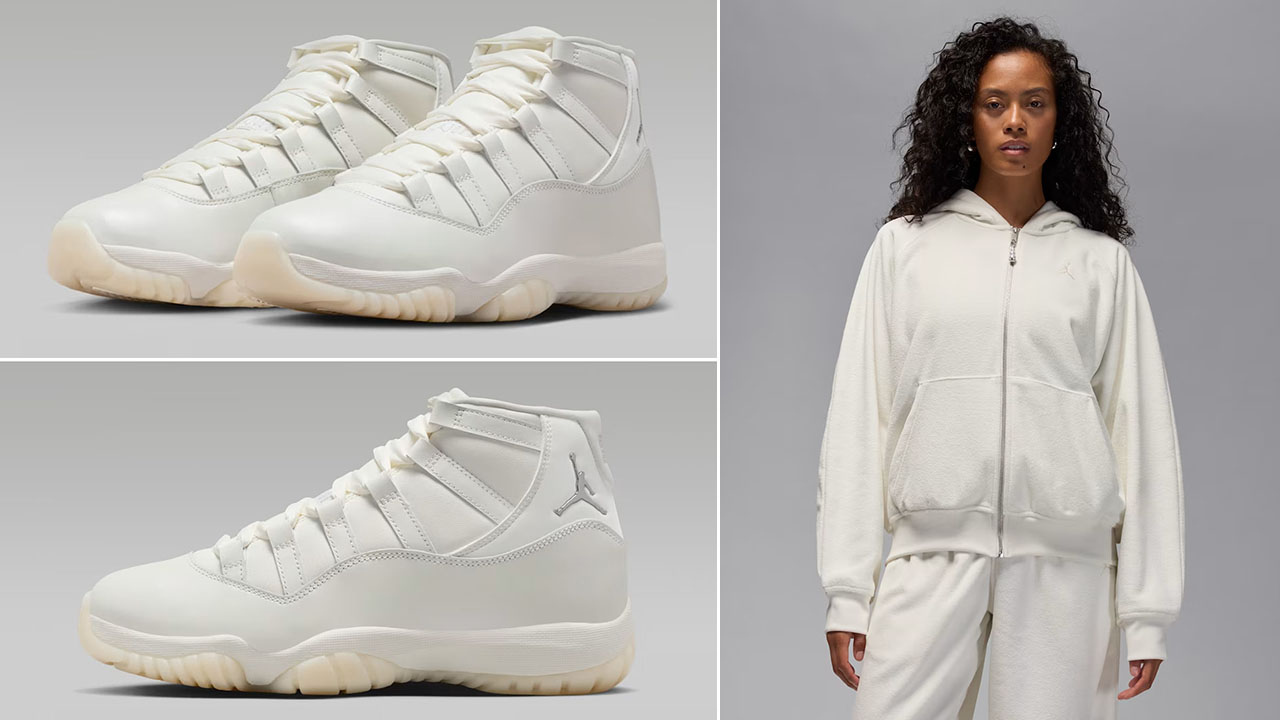 Air Jordan 11 Pearl x Jordan Flight Fleece Womens Sail Zip Hoodie Outfit