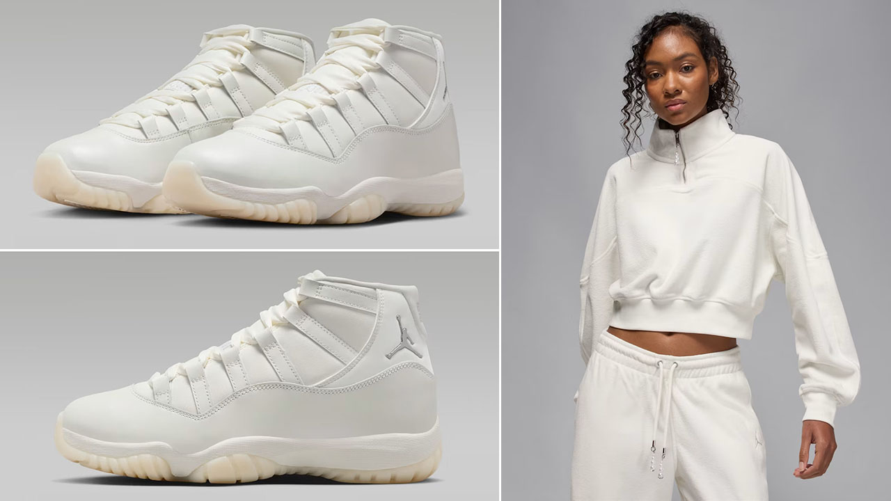 Air Jordan 11 Pearl x Jordan Flight Fleece Womens Sail Zip Top Outfit