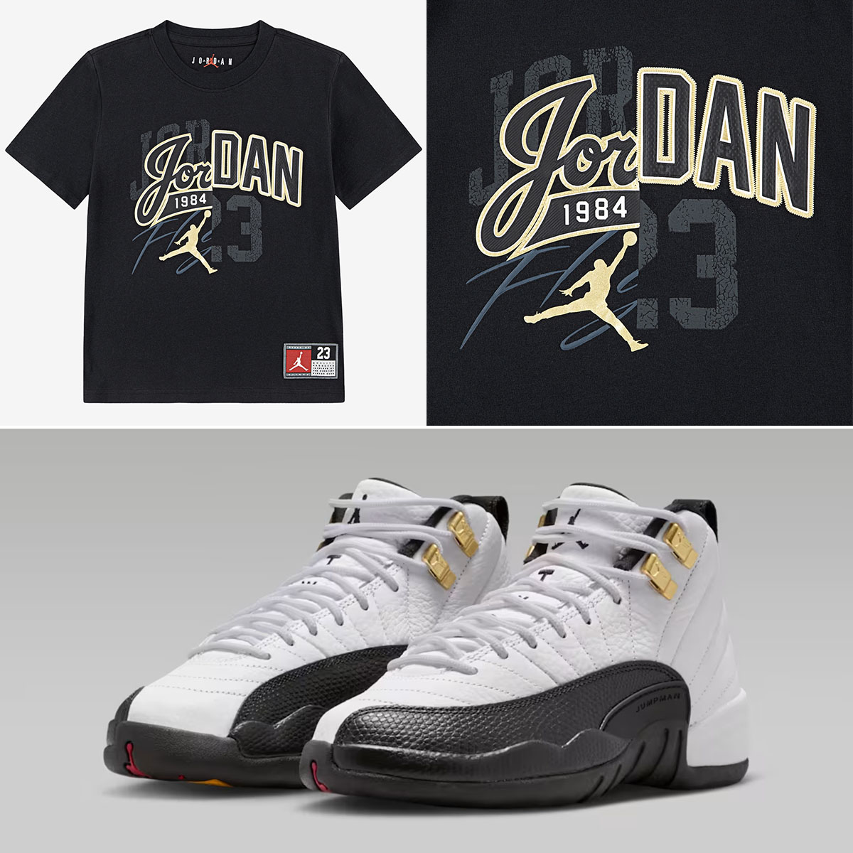 Air Jordan 12 Taxi 2025 Kids Shoes and Shirt