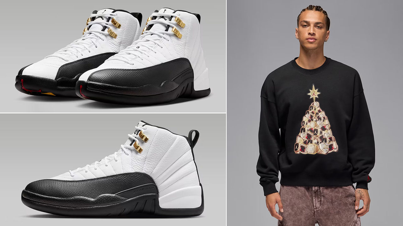 Air Jordan 12 Taxi 2025 x Jordan Brooklyn Fleece Mens Holiday 2025 Crew Neck Sweatshirt Outfit