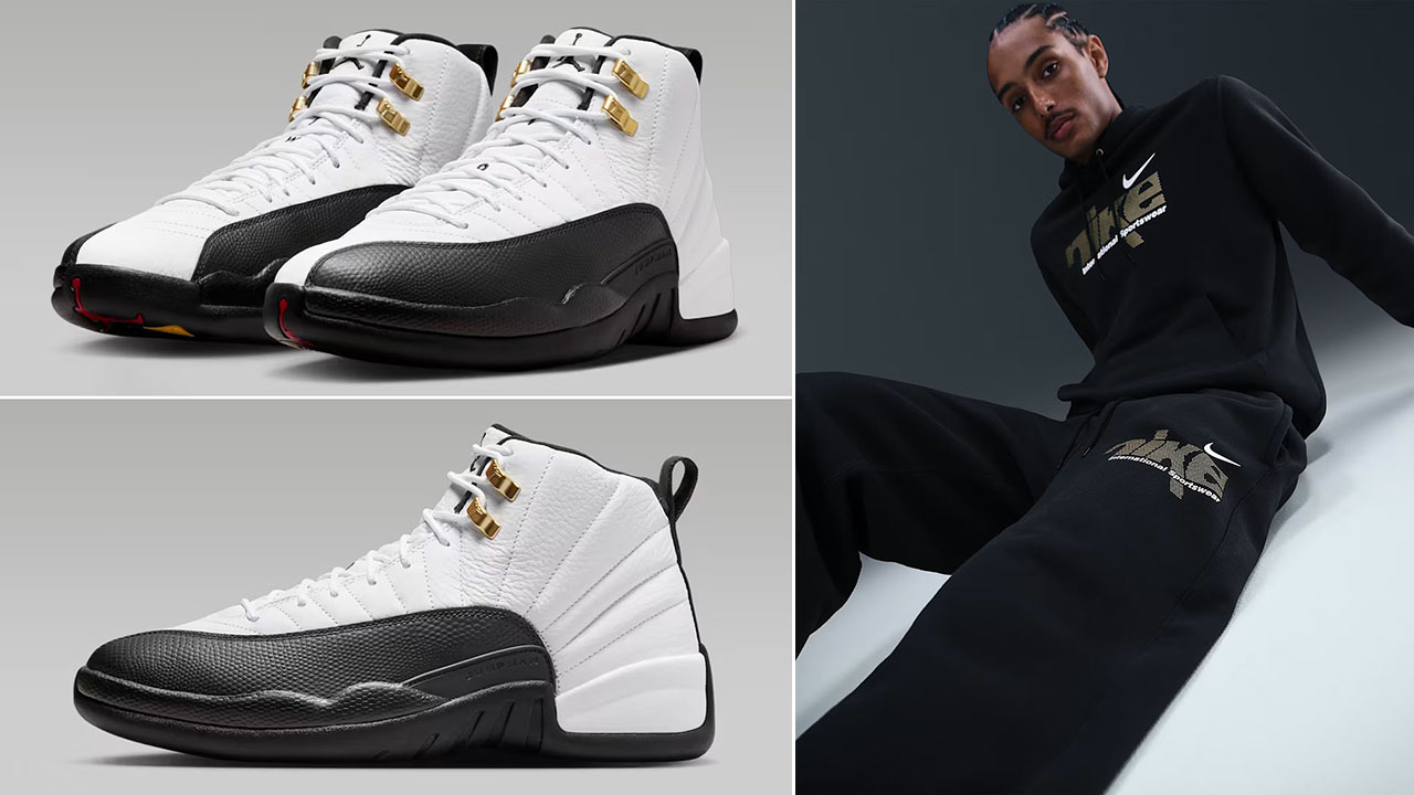 Air Jordan 12 Taxi 2025 x Nike Club Fleece Hoodie and Pants Outfit