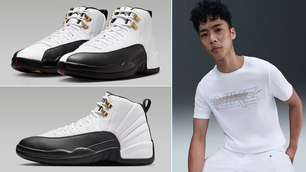 Air Jordan 12 Taxi 2025 x Nike Sportswear Mens White Gold T Shirt