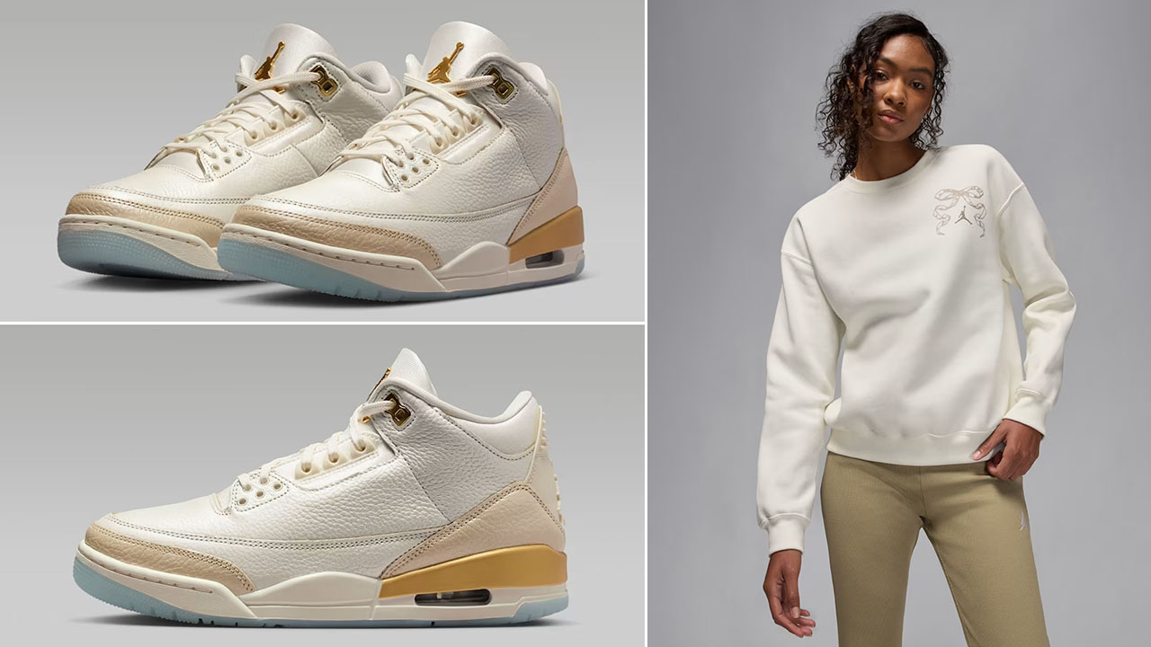 Air Jordan 3 Champagne and Oysters Shoes x Jordan Brooklyn Fleece Womens Sail Holiday Sweatshirt Outfit
