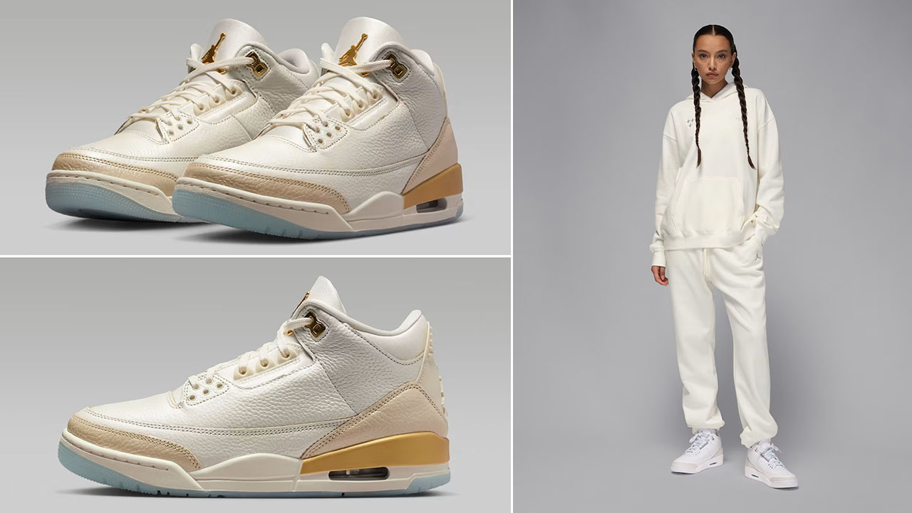 Air Jordan 3 Champagne and Oysters Shoes x Jordan Brooklyn Fleece Womens Sail Hoodie and Pants Outfit