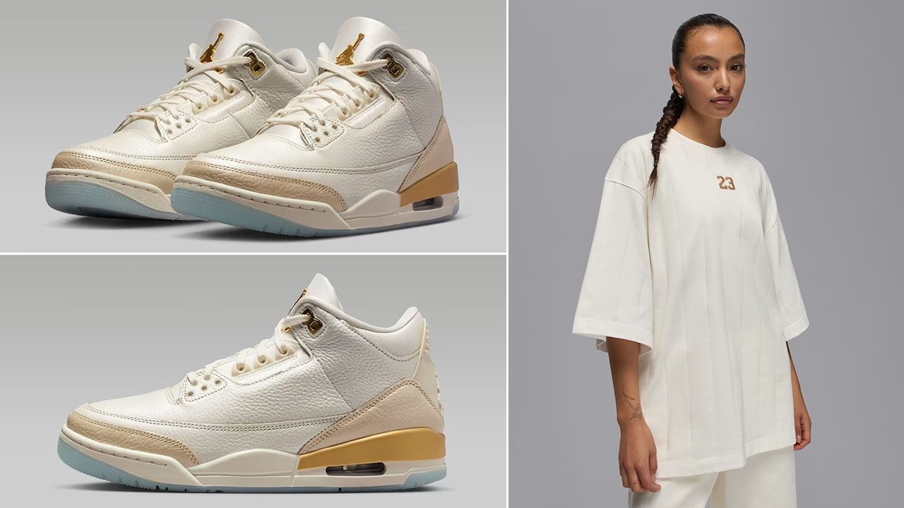 Air Jordan 3 Champagne and Oysters Shoes x Jordan Brooklyn Womens Sail Loose Fit Top Outfit