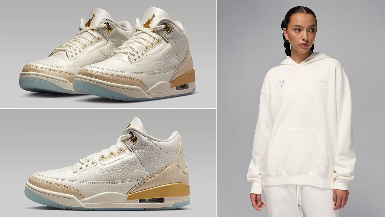 Air Jordan 3 Champagne and Oysters x Jordan Brooklyn Fleece Womens Sail Hoodie Outfit