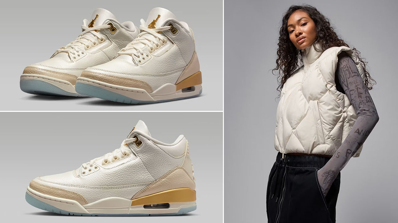 Air Jordan 3 Champagne and Oysters x Jordan Brooklyn Womens Puffer Vest Outfit