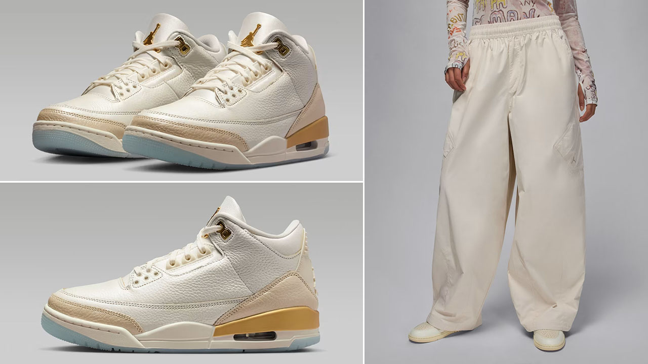 Air Jordan 3 Champagne and Oysters x Jordan Chicago Womens Parachute Pants Outfit
