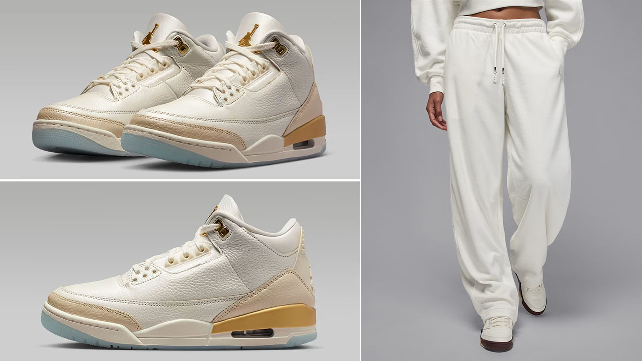 Air Jordan 3 Champagne and Oysters x Jordan Flight Fleece Womens Sail Pants Outfit