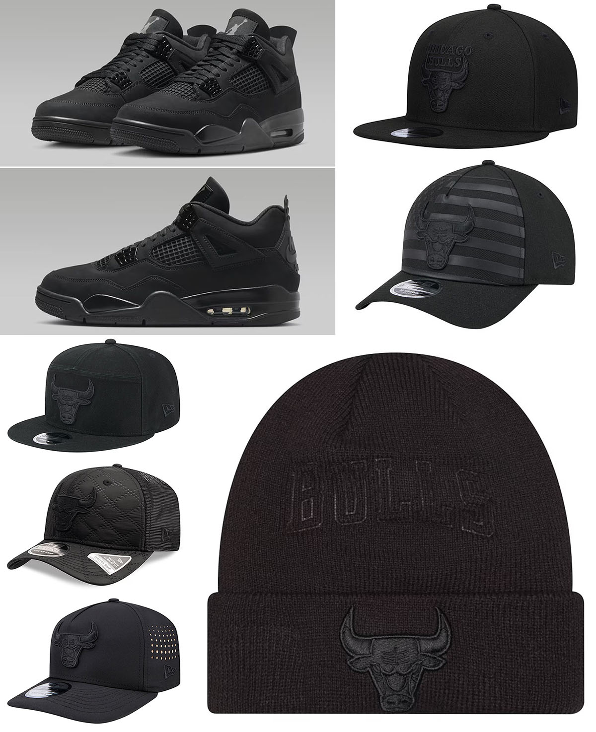 Air Jordan 4 Black Cat 2025 Chicago Bulls New Era Hats