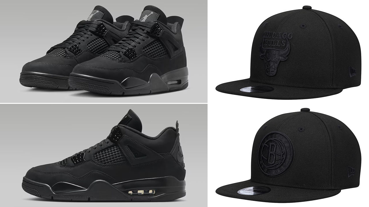 Air-Jordan-4-Black-Cat-2025-New-Era-9FIFTY-Black-Hats-Snapback-Caps