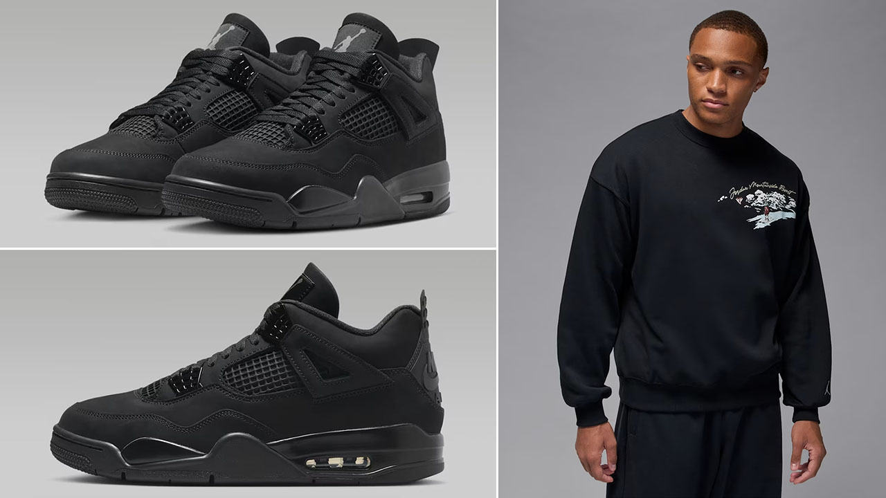 Air Jordan 4 Black Cat 2025 x Jordan Brooklyn Fleece Mens Holiday Mountainside Crew Neck Sweatshirt Outfit