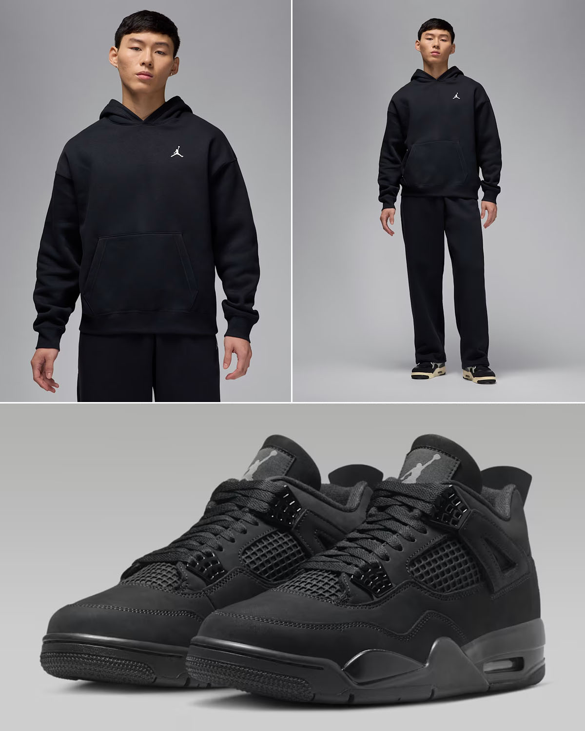 Air Jordan 4 Black Cat 2025 x Jordan Brooklyn Fleece Mens Oversized Pullover Hoodie and Pants