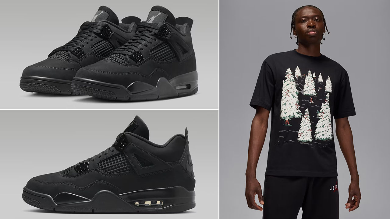 Air Jordan 4 Black Cat 2025 x Jordan Brooklyn Mens Holiday Mountainside T Shirt Outfit