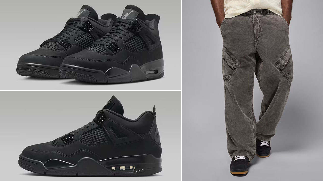 Air Jordan 4 Black Cat 2025 x Jordan Chicago Black Corduroy Pants Outfit