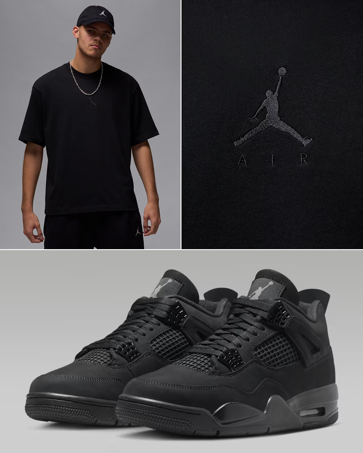 Air Jordan 4 Black Cat 2025 x Jordan Flight Essentials Mens Oversized Black T Shirt